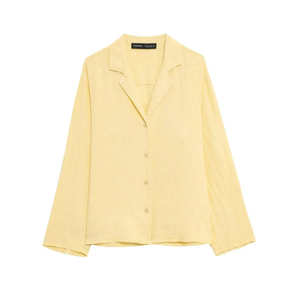 Kondala casual chique feminino terno amarelo com decote em v manga cheia único breasted blusa shorts elásticos moda 2025 primavera verão conjunto